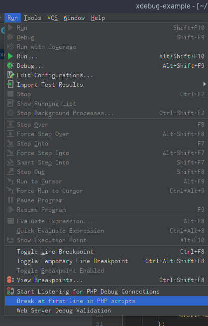 PhpStorm break first line