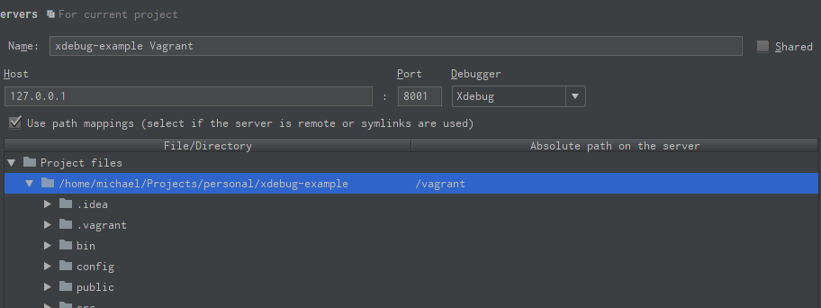 PhpStorm server configuration